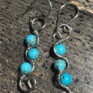 Genuine Turquoise Wave Dangle Earrings